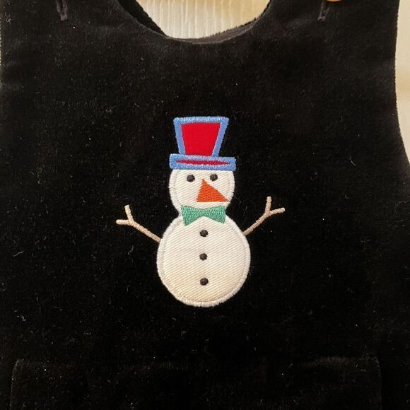 Florence Eiseman Black Velvet Snowman Longall Overalls Romper Boys 6 Months NWT - Picture 6 of 13